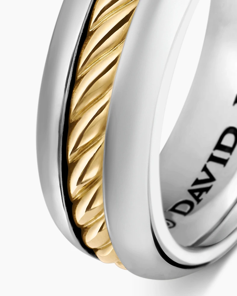 Cable Inset Band Ring Sterling Silver with 18K Yellow Gold, 8mm