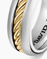 Cable Inset Band Ring Sterling Silver with 18K Yellow Gold, 8mm