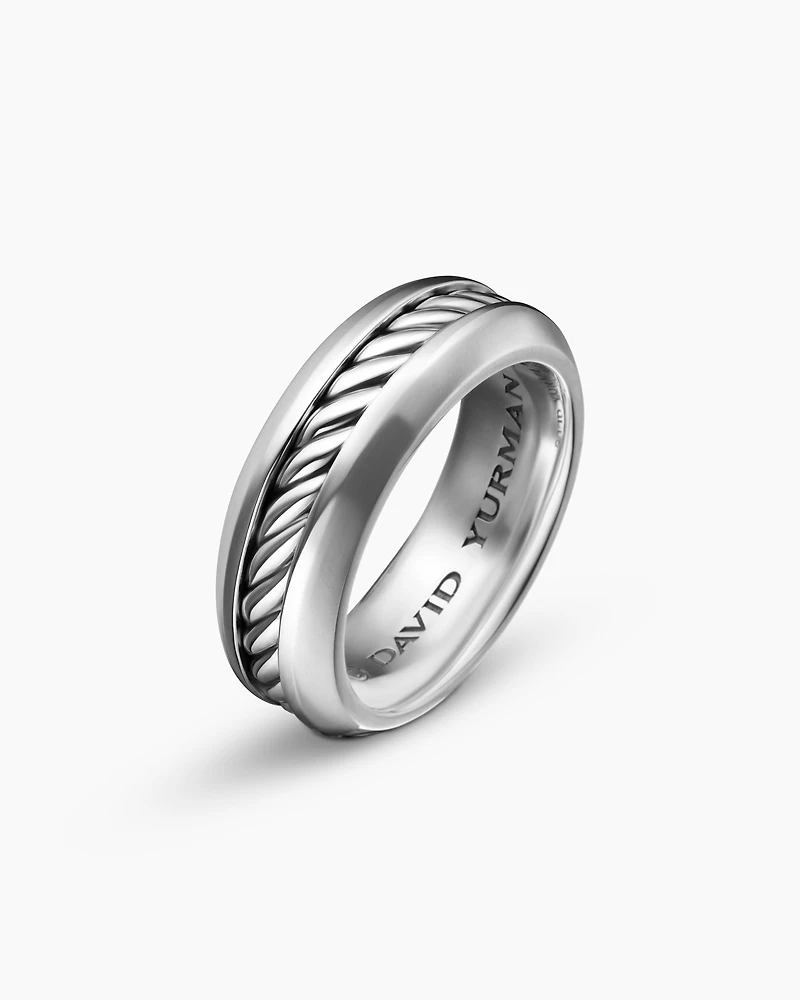 Cable Inset Band Ring Sterling Silver, 8mm