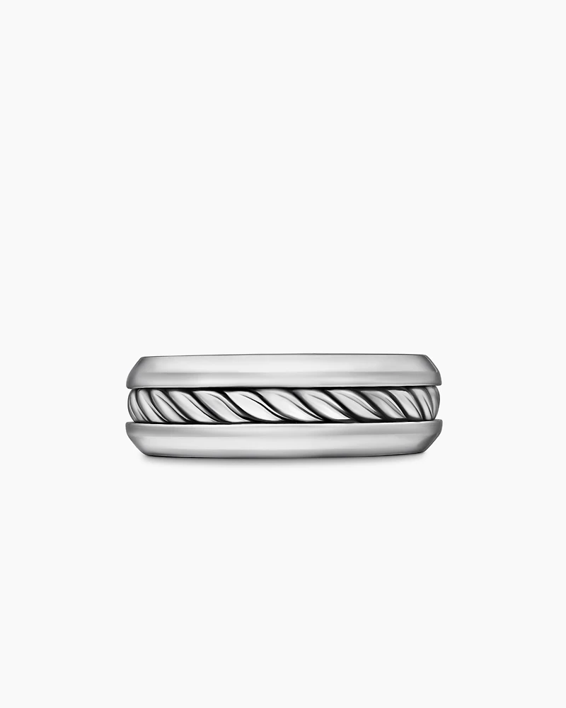 Cable Inset Band Ring Sterling Silver, 8mm