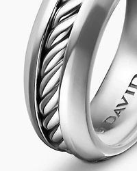 Cable Inset Band Ring Sterling Silver, 8mm