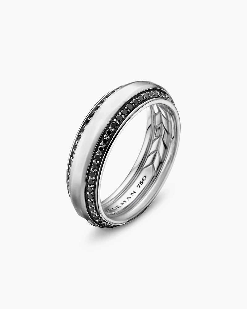 Bevelled Band Ring 18K White Gold with Black Diamonds