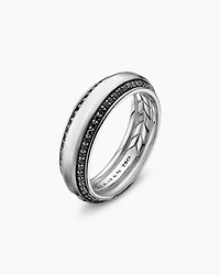 Bevelled Band Ring 18K White Gold with Black Diamonds
