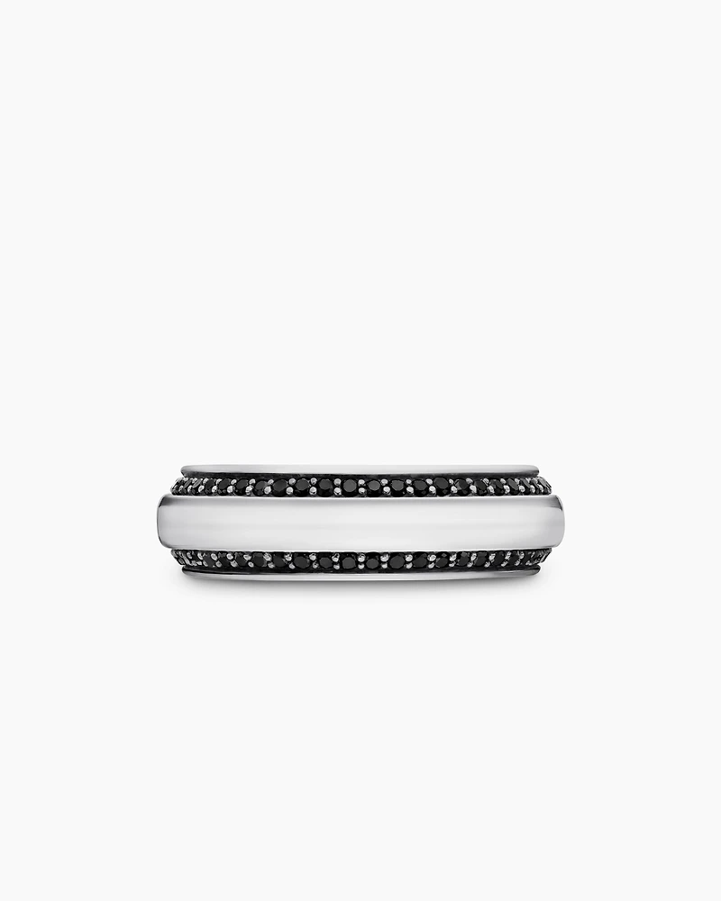 Bevelled Band Ring 18K White Gold with Black Diamonds