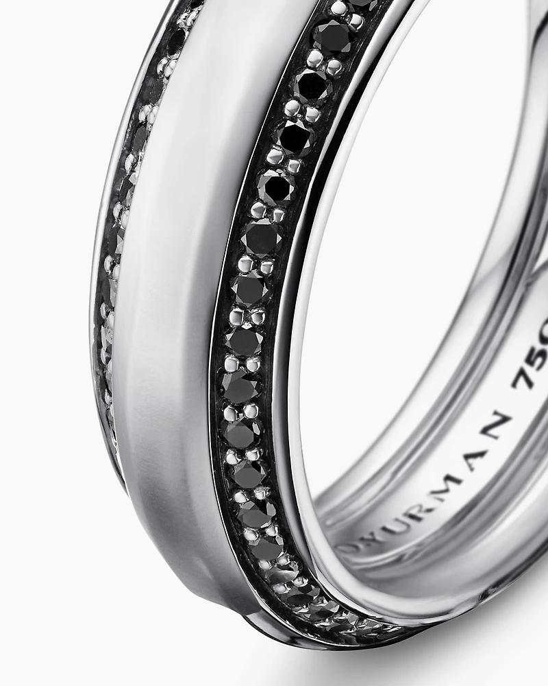 Bevelled Band Ring 18K White Gold with Black Diamonds