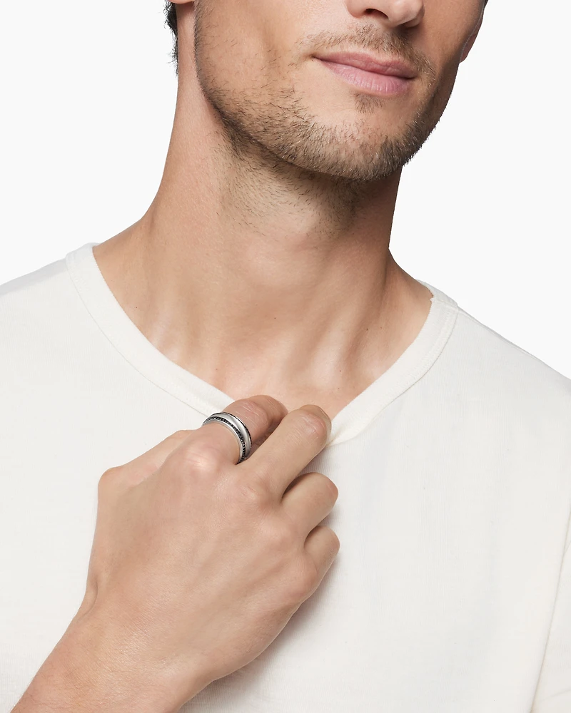 Bevelled Band Ring 18K White Gold with Black Diamonds