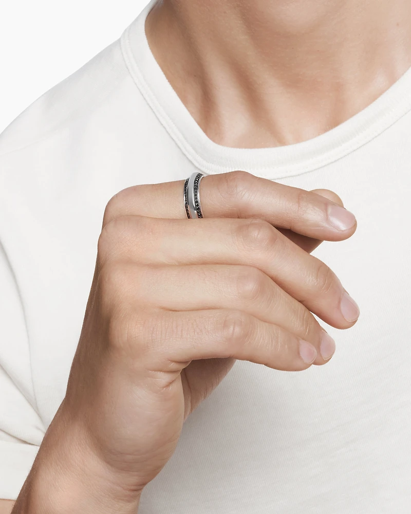 Bevelled Band Ring 18K White Gold with Black Diamonds