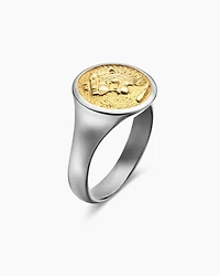 Petrvs® Lion Pinky Ring Sterling Silver with 18K Yellow Gold, 15mm