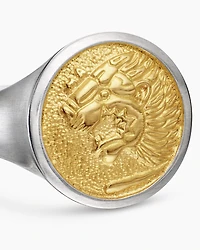 Petrvs® Lion Pinky Ring Sterling Silver with 18K Yellow Gold, 15mm
