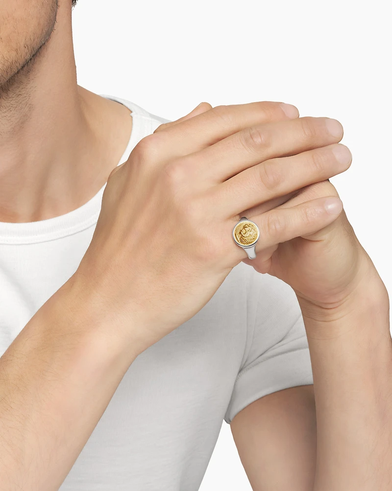 Petrvs® Lion Pinky Ring Sterling Silver with 18K Yellow Gold, 15mm
