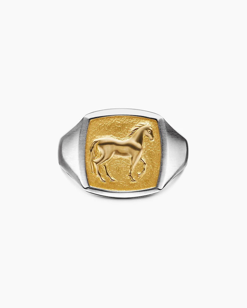 Petrvs® Horse Pinky Ring Sterling Silver with 18K Yellow Gold, 14.8mm