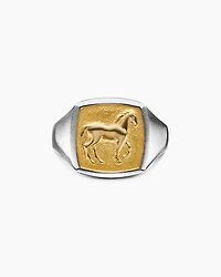 Petrvs® Horse Pinky Ring Sterling Silver with 18K Yellow Gold, 14.8mm