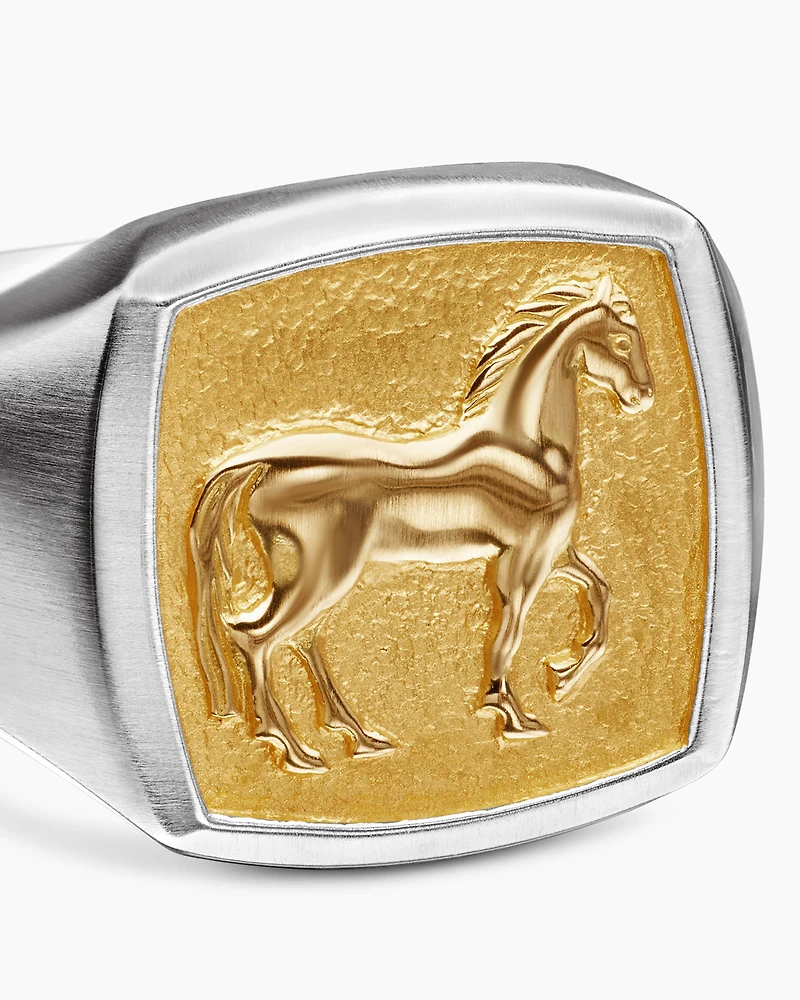 Petrvs® Horse Pinky Ring Sterling Silver with 18K Yellow Gold, 14.8mm