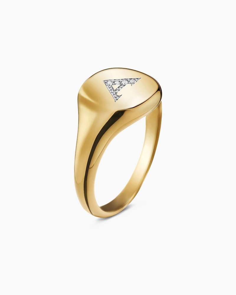DY Initial Pinky Ring 18K Yellow Gold with Diamond A, 9.8mm