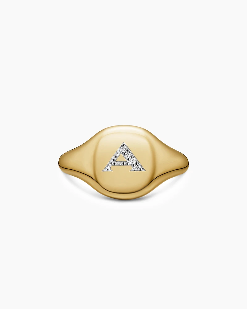 DY Initial Pinky Ring 18K Yellow Gold with Diamond A, 9.8mm