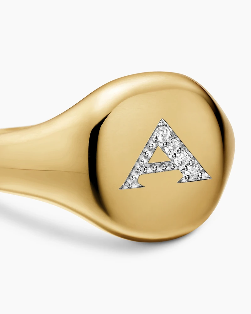 DY Initial Pinky Ring 18K Yellow Gold with Diamond A, 9.8mm