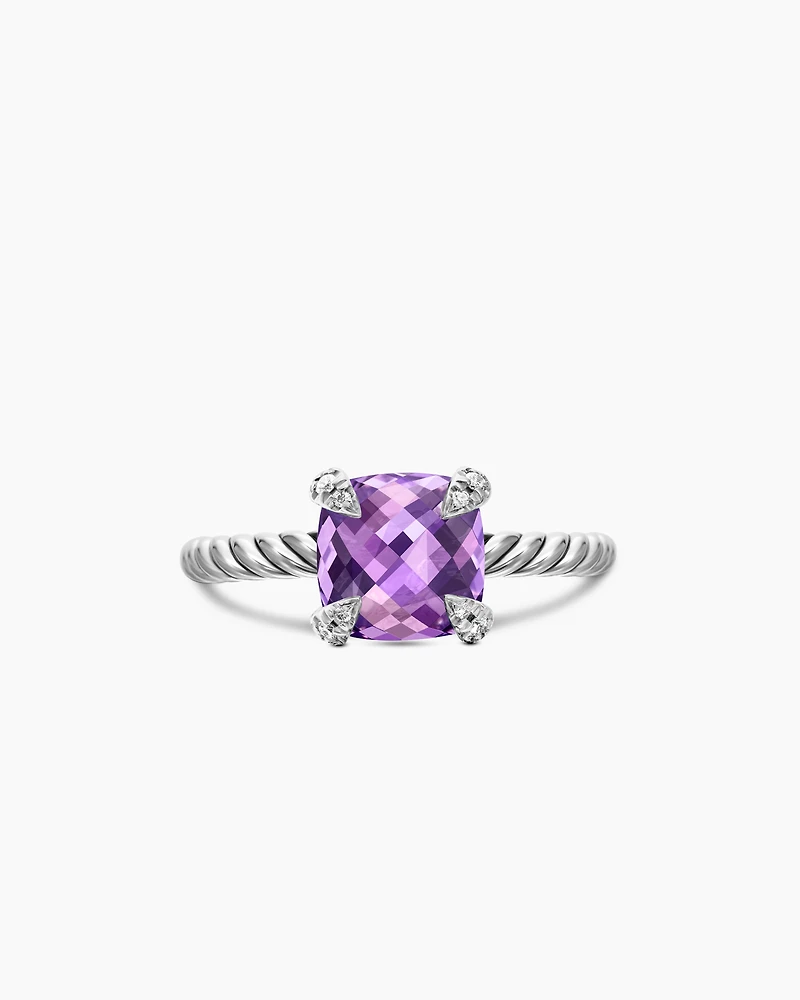 Chatelaine® Ring Sterling Silver with Amethyst and Diamonds, 8mm
