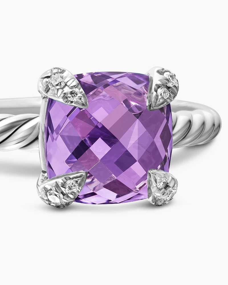 Chatelaine® Ring Sterling Silver with Amethyst and Diamonds, 8mm