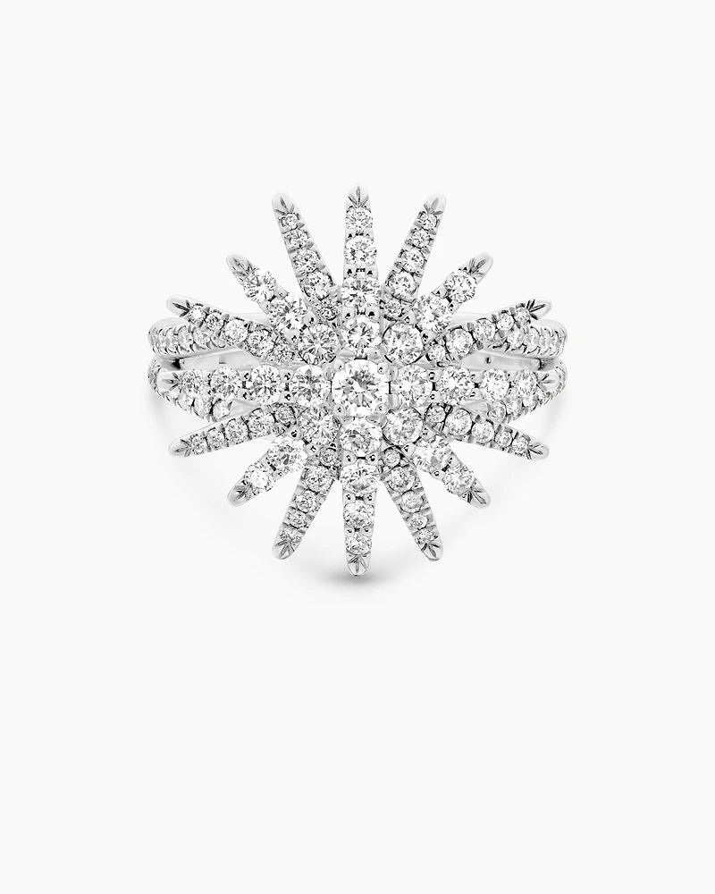 Starburst Ring in 18K White Gold with Diamonds, 20mm