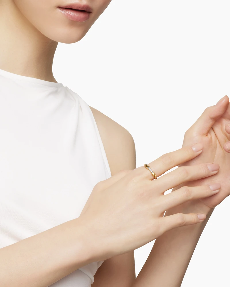 Petite Helena Wrap Band Ring 18K Yellow Gold with Diamonds, 4mm