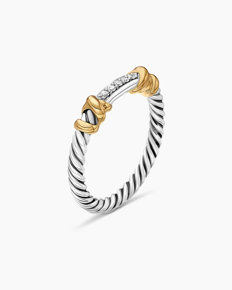 Petite Helena Wrap Band Ring Sterling Silver with 18K Yellow Gold and Diamonds, 4mm