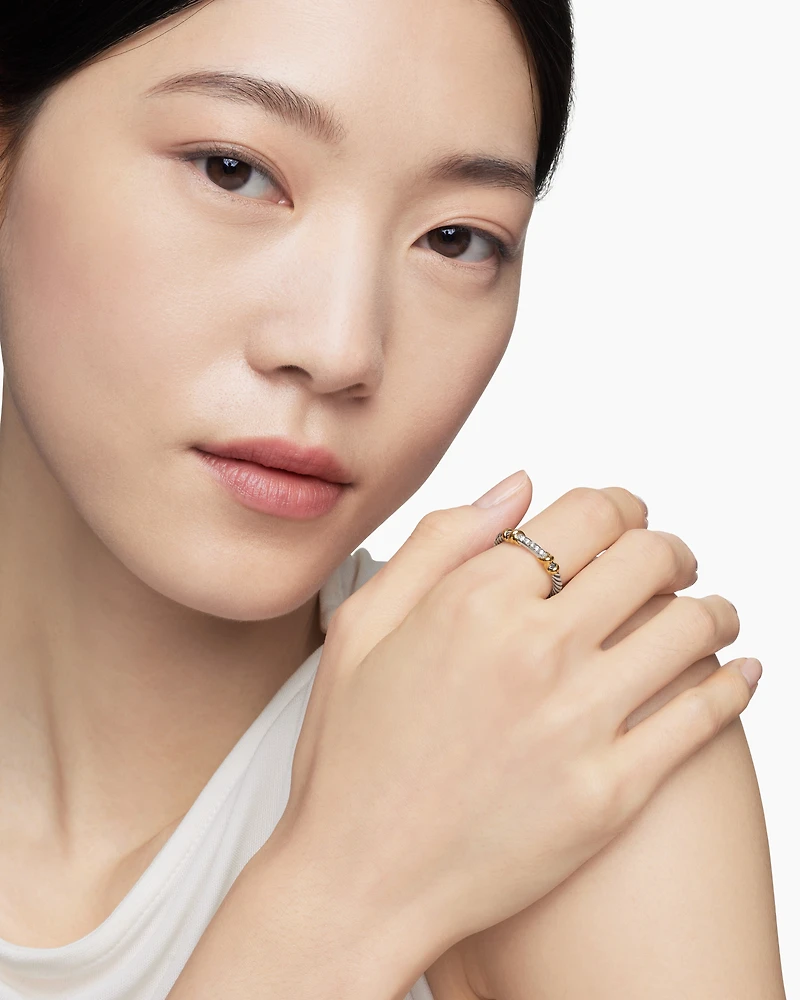 Petite Helena Wrap Band Ring Sterling Silver with 18K Yellow Gold and Diamonds, 4mm