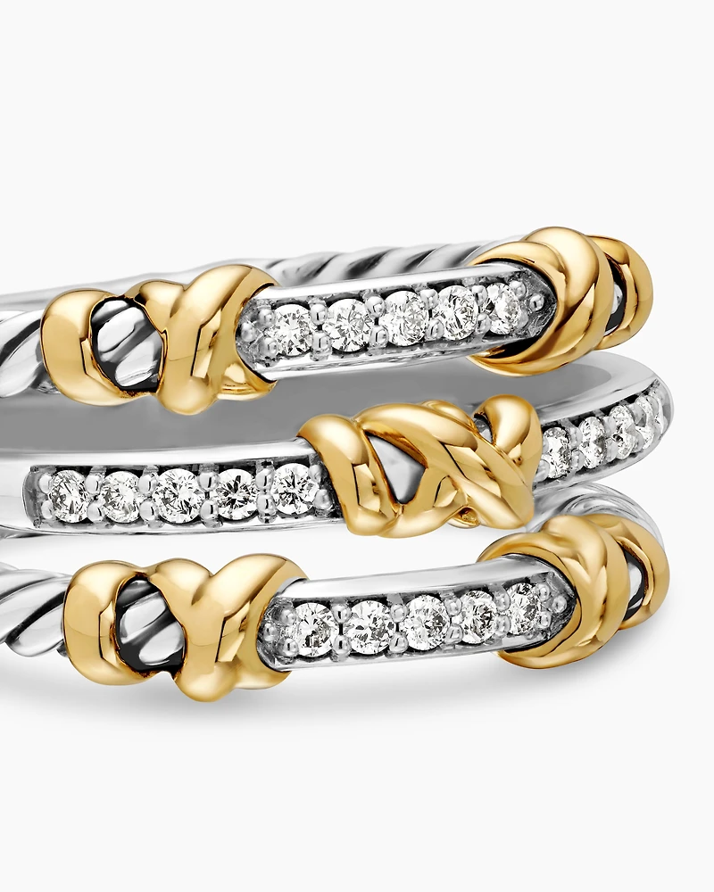 Petite Helena Wrap Three Row Ring Sterling Silver with 18K Yellow Gold and Diamonds, 12mm