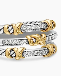 Petite Helena Wrap Three Row Ring Sterling Silver with 18K Yellow Gold and Diamonds, 12mm