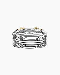 Petite Helena Wrap Three Row Ring Sterling Silver with 18K Yellow Gold and Diamonds, 12mm