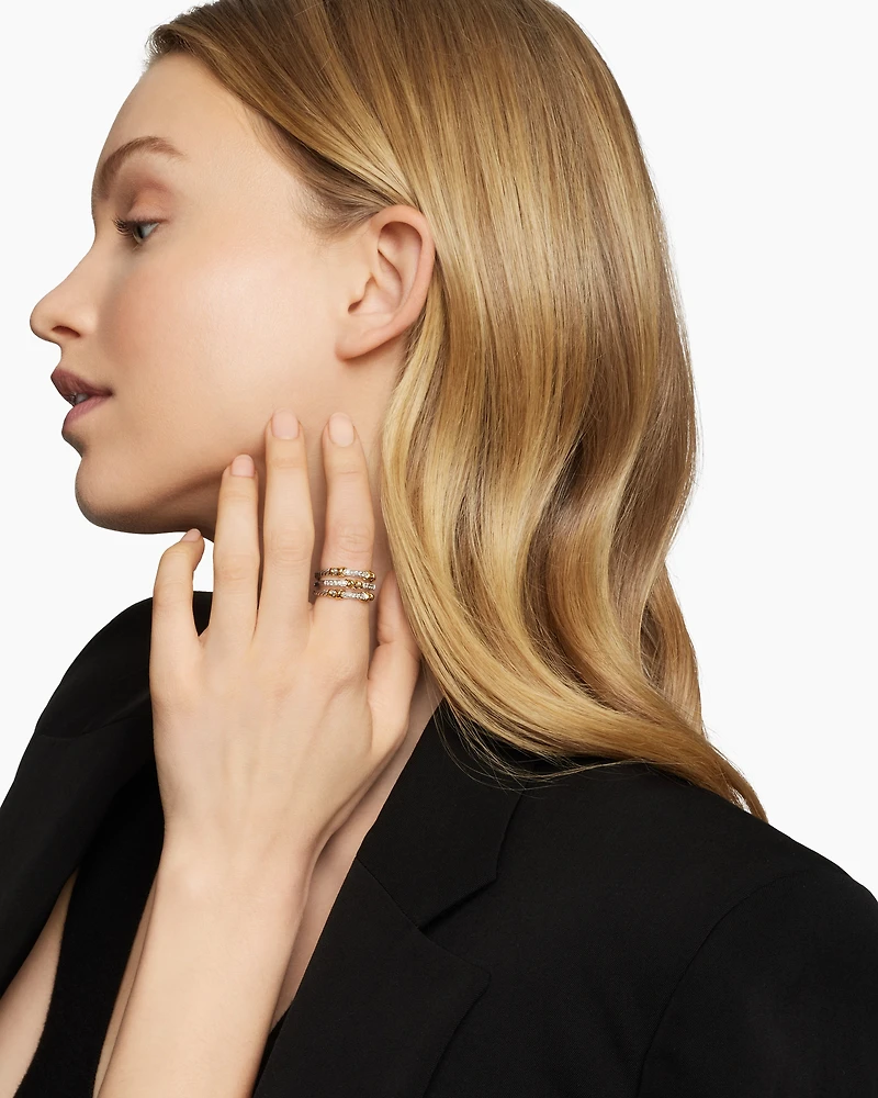 Petite Helena Wrap Three Row Ring Sterling Silver with 18K Yellow Gold and Diamonds, 12mm