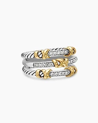 Petite Helena Wrap Three Row Ring Sterling Silver with 18K Yellow Gold and Diamonds, 12mm