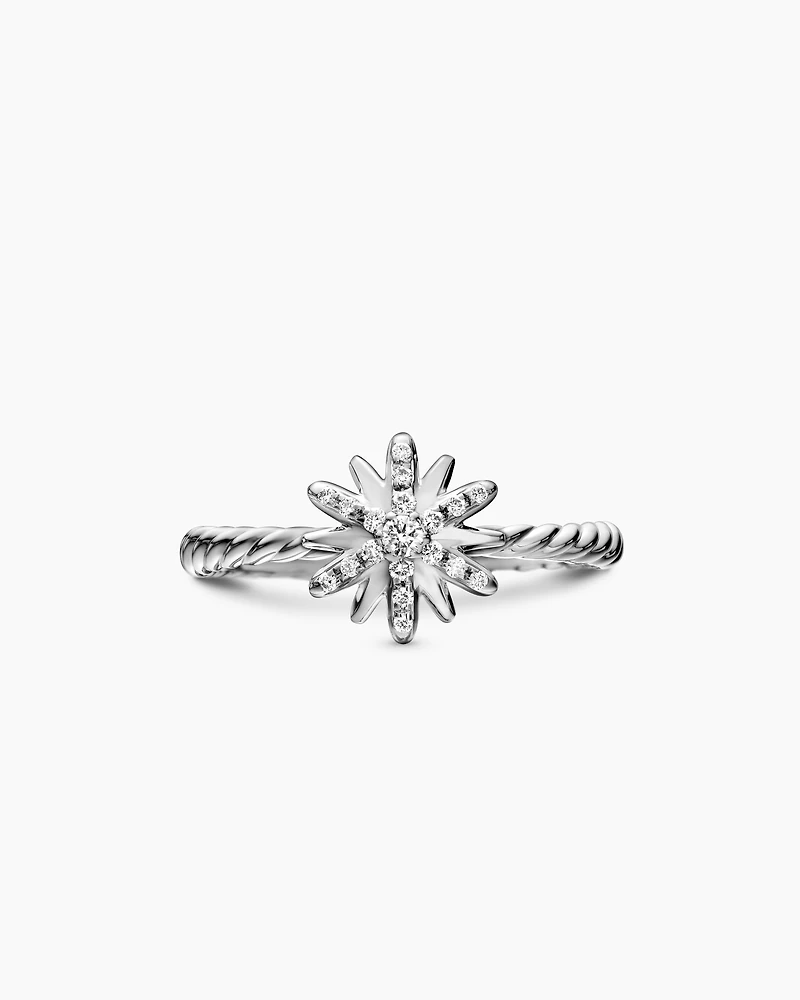 Petite Starburst Ring Sterling Silver with Diamonds, 10mm