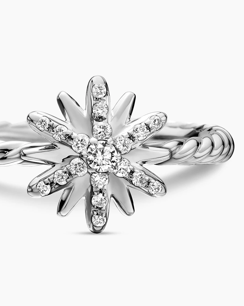 Petite Starburst Ring Sterling Silver with Diamonds, 10mm