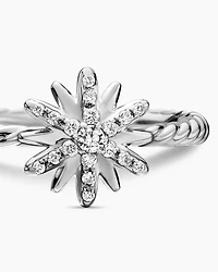 Petite Starburst Ring Sterling Silver with Diamonds, 10mm