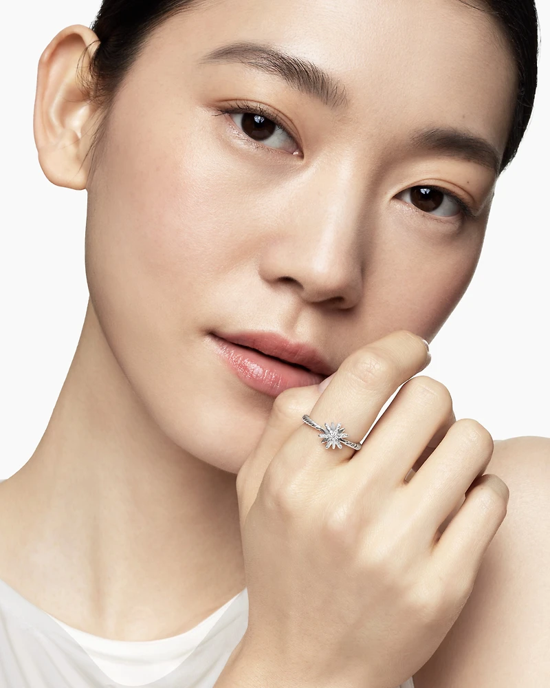 Petite Starburst Ring Sterling Silver with Diamonds, 10mm