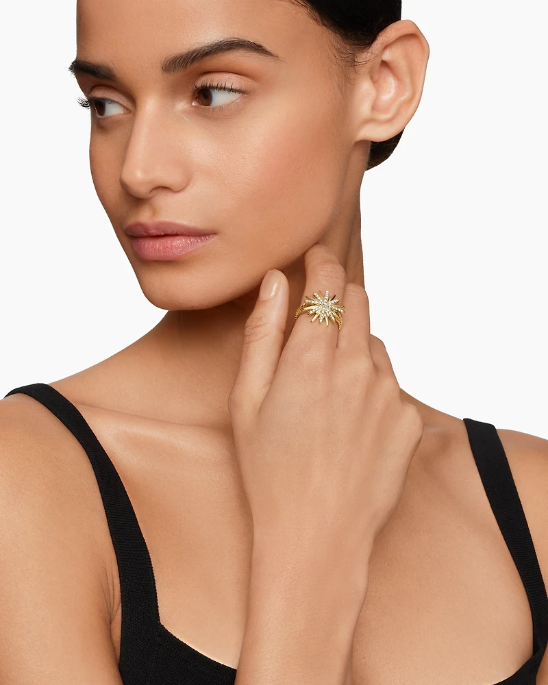 Starburst Ring in 18K Yellow Gold with Diamonds, 19mm