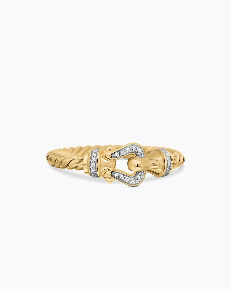 Petite Buckle Ring 18K Yellow Gold with Diamonds, 2mm