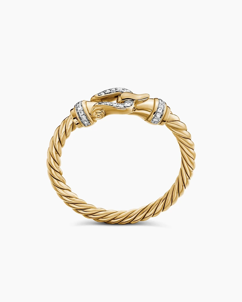 Petite Buckle Ring 18K Yellow Gold with Diamonds, 2mm