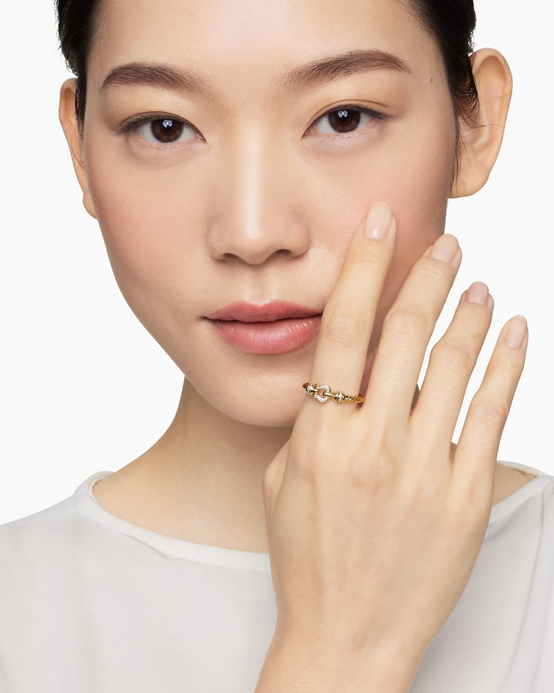 Petite Buckle Ring 18K Yellow Gold with Diamonds, 2mm
