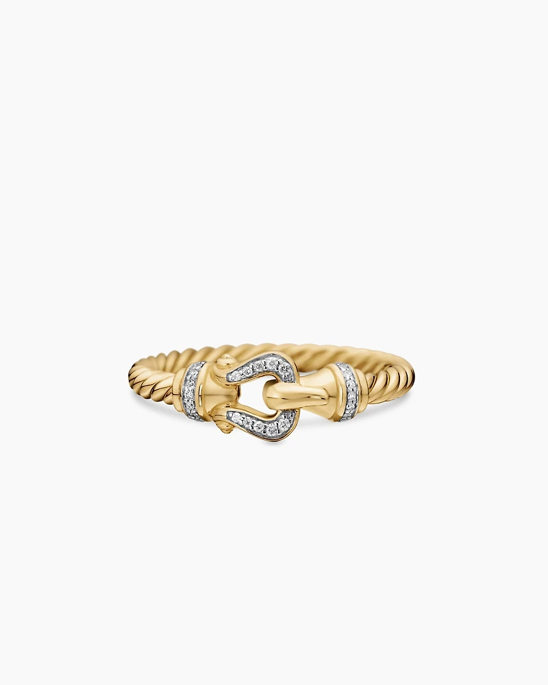 Petite Buckle Ring 18K Yellow Gold with Diamonds, 2mm