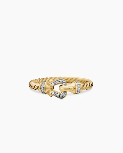 Petite Buckle Ring 18K Yellow Gold with Diamonds, 2mm