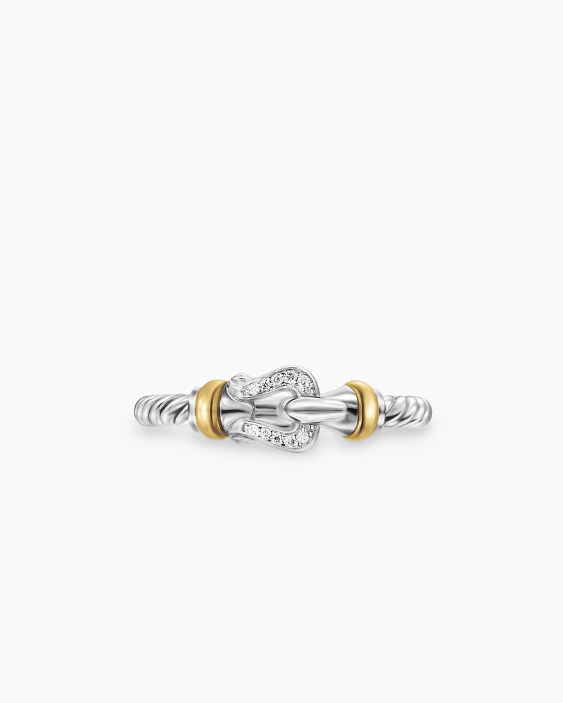 Petite Buckle Ring Sterling Silver with 18K Yellow Gold and Diamonds, 2mm