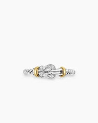 Petite Buckle Ring Sterling Silver with 18K Yellow Gold and Diamonds, 2mm