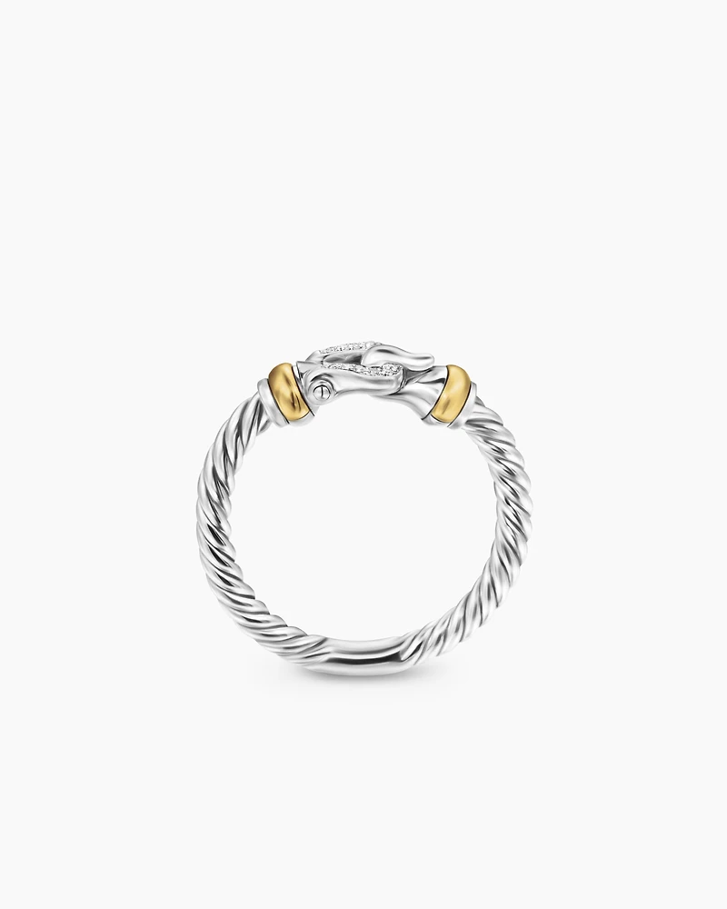 Petite Buckle Ring Sterling Silver with 18K Yellow Gold and Diamonds, 2mm