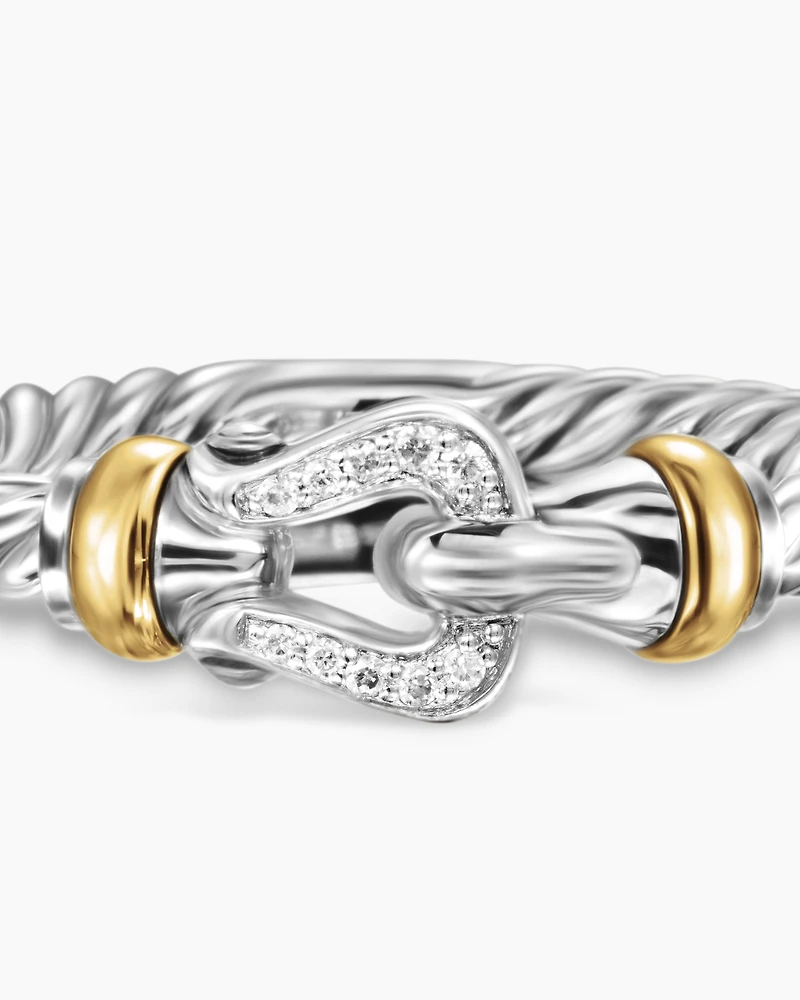 Petite Buckle Ring Sterling Silver with 18K Yellow Gold and Diamonds, 2mm