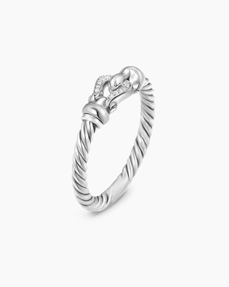Petite Buckle Ring Sterling Silver with Diamonds, 2mm