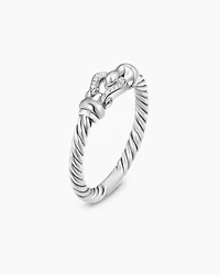 Petite Buckle Ring Sterling Silver with Diamonds, 2mm