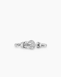 Petite Buckle Ring Sterling Silver with Diamonds, 2mm