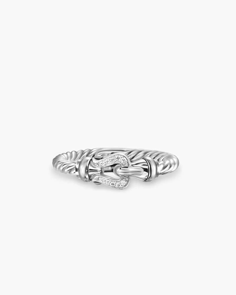 Petite Buckle Ring Sterling Silver with Diamonds, 2mm