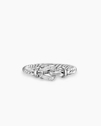 Petite Buckle Ring Sterling Silver with Diamonds, 2mm